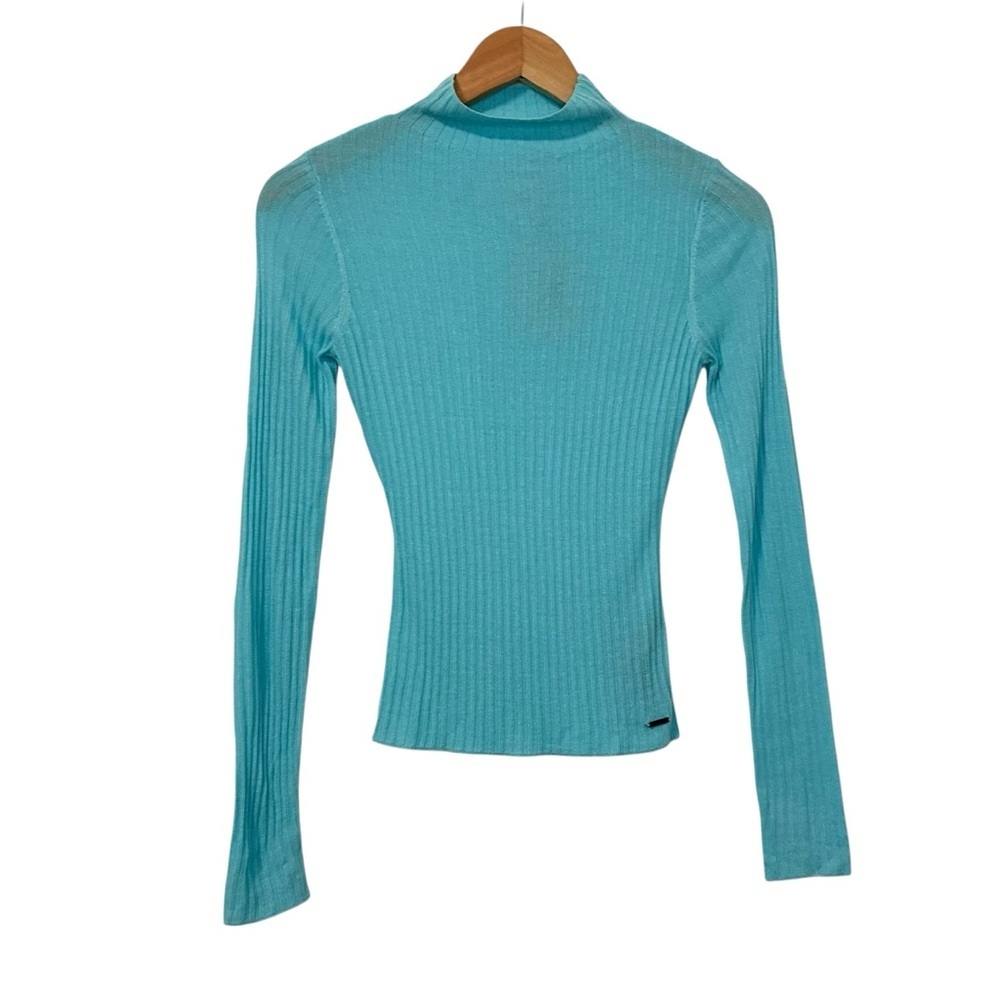 Savage x Fenty Mock Neck Ribbed Lightweight Long Sleeve Knit Top Sz Small Teal